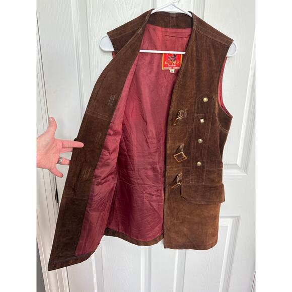 Vintage EL TORO leather Suede buckle closing brown long vest medium - Picture 10 of 12